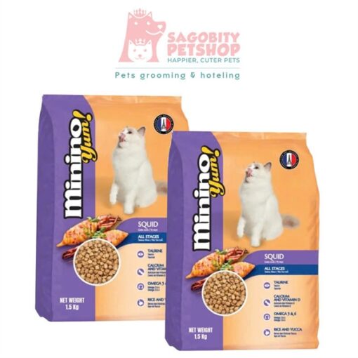 Thức ăn hạt cho mèo mọi lứa tuổi-MininoYum Mực(1,5kg)