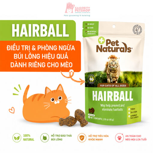 Viên nhai Hairball cho mèo Pet naturals